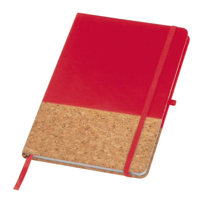 Red Nantes A5 notebook with cork lower cover and elastic closure
