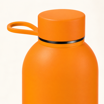 Orange water bottle screw cap and matching carry loop
